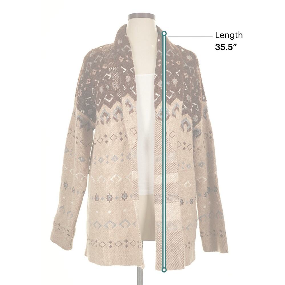 Lucky Brand Tribal Aztec Boho Open Cardigan Brown Tan Long Sweater Women’s XL - Picture 6 of 10
